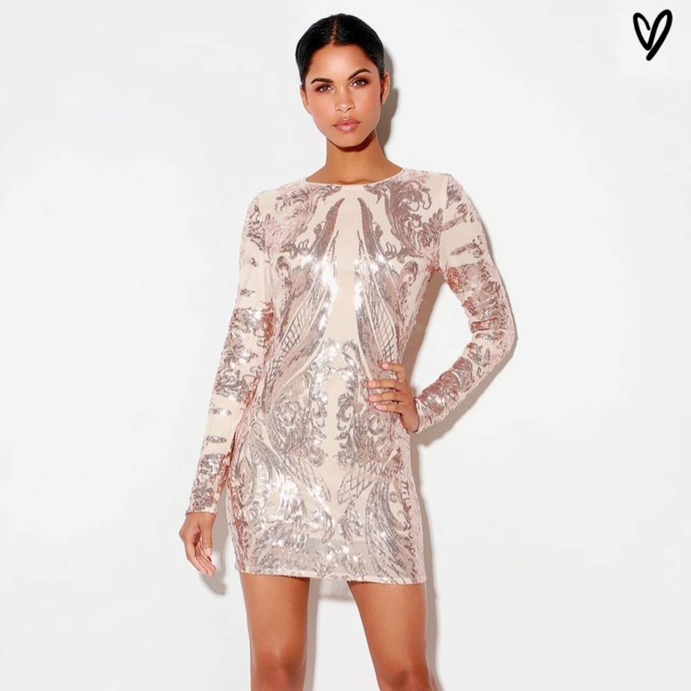 Lulu’s Rose Gold Sequin Long Sleeve Bodycon Dress